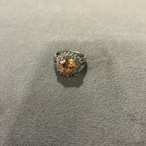 Sterling Silver Cocktail Ring w/ Simulated Citrine & Burst Halo